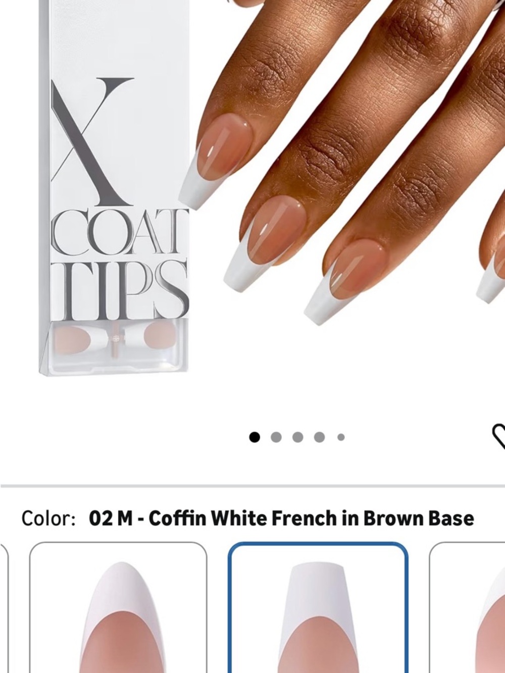 X coat tips White Coffin French Nail Tips on Brown Nude Base NWT